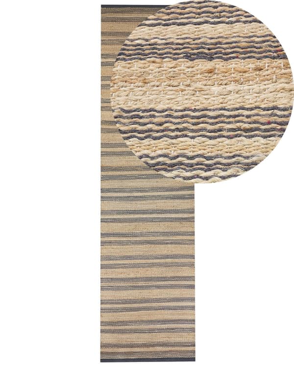 Gulvteppe Teppe Beige Jute Bomull 80 x 300 cm Dhurrie Håndvevd Boho Gang Soverom