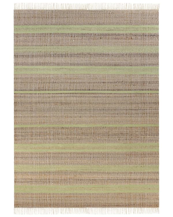 Matto beige/vaaleanvihreä juutti 160 x 230 cm raidallinen hapsuilla boho-tyyli