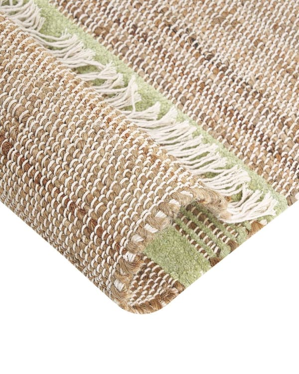 Matto beige/vaaleanvihreä juutti 160 x 230 cm raidallinen hapsuilla boho-tyyli
