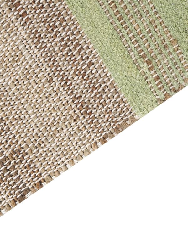 Matto beige/vaaleanvihreä juutti 160 x 230 cm raidallinen hapsuilla boho-tyyli