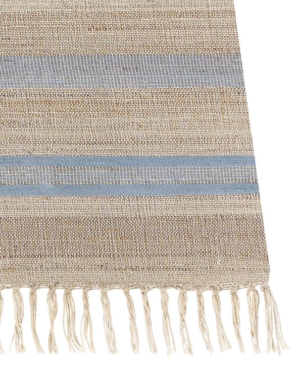 Gångmatta Beige och Ljusblå Jute 80 x 300 cm Rektangulär med Tofsar Randigt Mönster Handvävd Bohemisk Stil Hall
