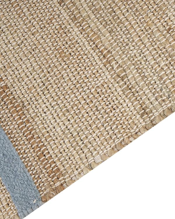 Gångmatta Beige och Ljusblå Jute 80 x 300 cm Rektangulär med Tofsar Randigt Mönster Handvävd Bohemisk Stil Hall