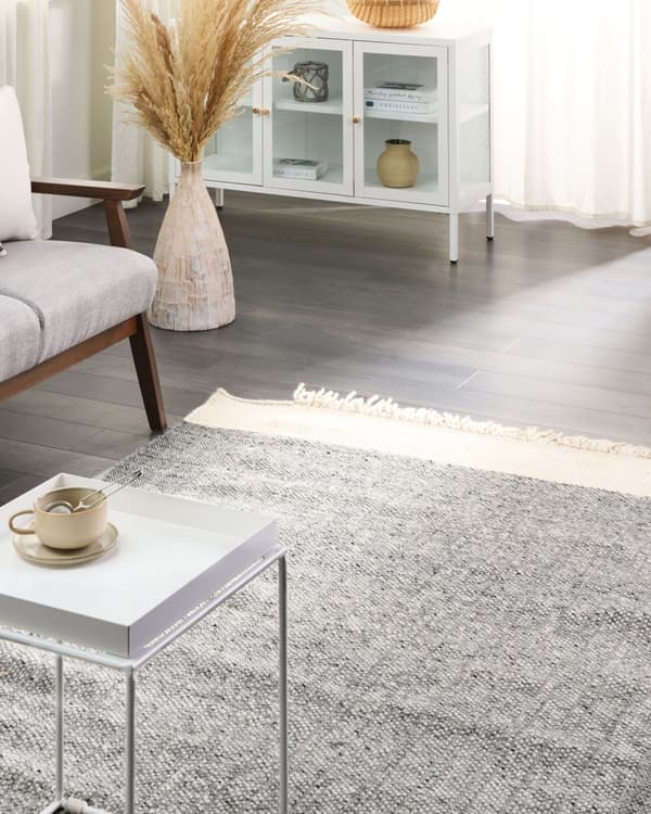 Tæppe Grå og Hvid Uld 140 x 200 cm Rektangulært Håndvævet Moderne Design