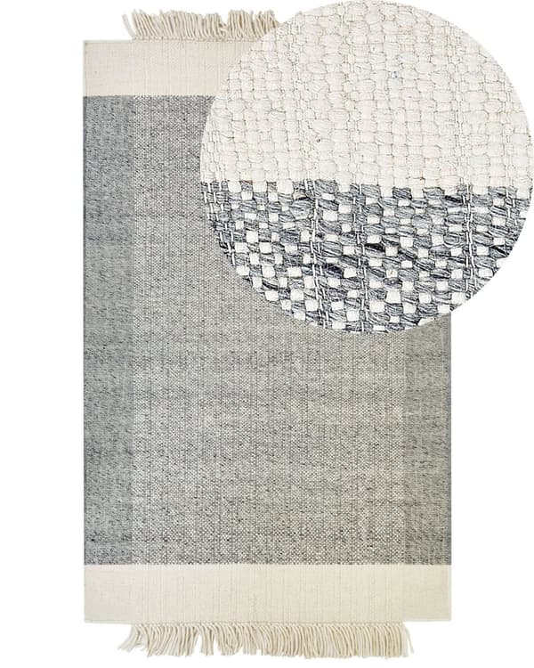 Tæppe Grå og Hvid Uld 140 x 200 cm Rektangulært Håndvævet Moderne Design