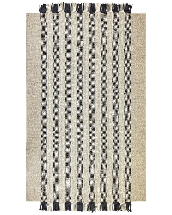 Tæppe Råhvidt og Sort Uld 160 x 230 cm Rektangulært Håndvævet med Kvaster Moderne Design