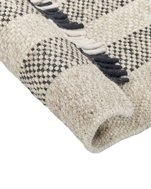 Tæppe Råhvidt og Sort Uld 160 x 230 cm Rektangulært Håndvævet med Kvaster Moderne Design