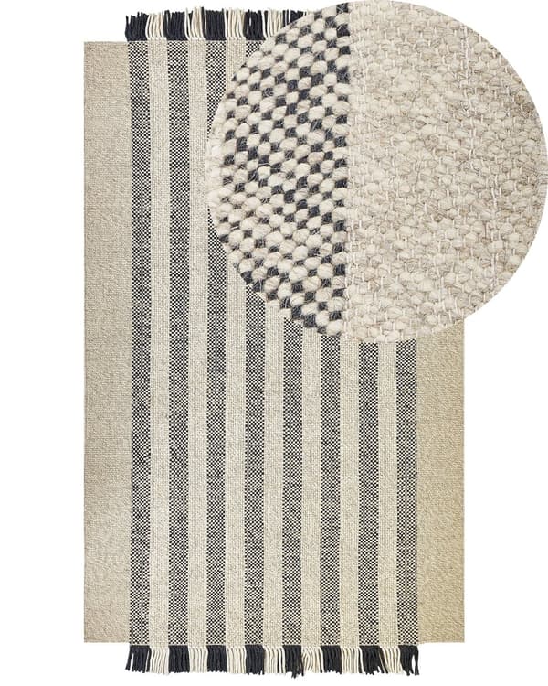 Tæppe Råhvidt og Sort Uld 160 x 230 cm Rektangulært Håndvævet med Kvaster Moderne Design