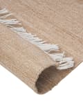 Miniatyrbillede 5 af 6: Gulvtæppe Beige PET 80 x 150 Plasttæppe af Genanvendte Materialer Tæppe til Indendørs og Udendørsbrug Lille Fladvævet Gulvtæp med Frynser
