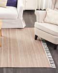 Miniatyrbillede 2 af 7: Gulvtæppe Beige PET 160 x 230 Plasttæppe af Genanvendte Materialer Tæppe til under Sofabord Fladvævet Løs Gulvtæp med Frynser