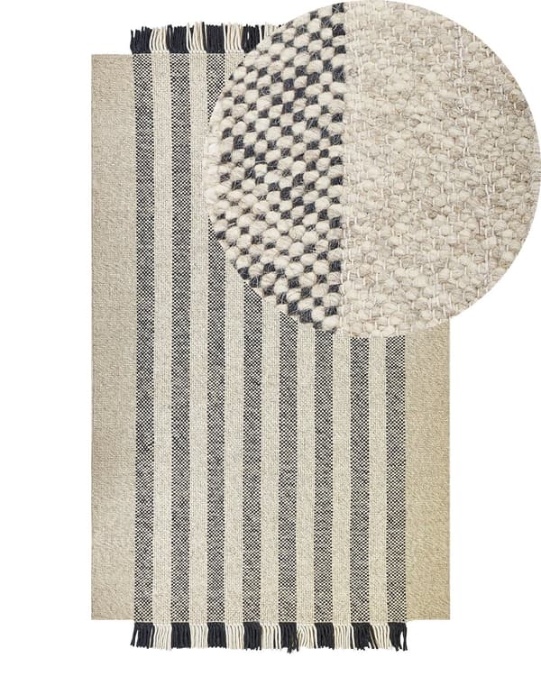 Område tæppe råhvidt og sort uld 140 x 200 cm Rektangulært håndvævet med kvaster Moderne design