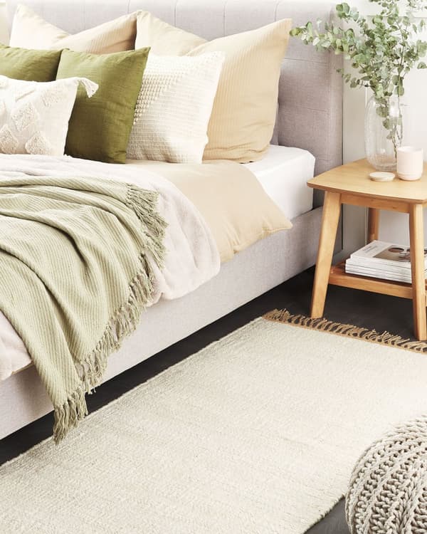 Matta Ljusbeige Jute 80 x 150 cm Fransar Handvävd Boho Hall Sovrum Vardagsrum