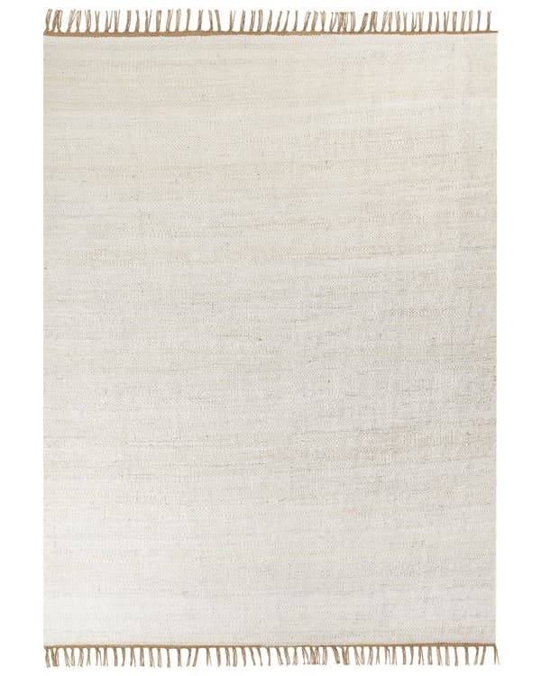 Matta Ljusbeige Jute 160 x 230 cm Fransar Handvävd Boho Hall Sovrum Vardagsrum