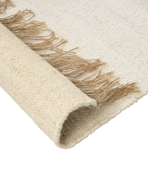 Matta Ljusbeige Jute 160 x 230 cm Fransar Handvävd Boho Hall Sovrum Vardagsrum