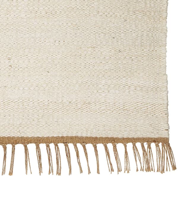 Matta Ljusbeige Jute 160 x 230 cm Fransar Handvävd Boho Hall Sovrum Vardagsrum