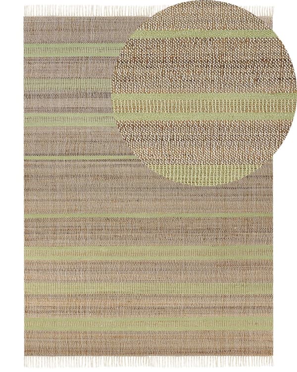 Teppe Jute Beige Lysegrønn 160 x 230 cm Dusker Stripete mønster Håndvevd Løper Boho Gang Stue Soverom