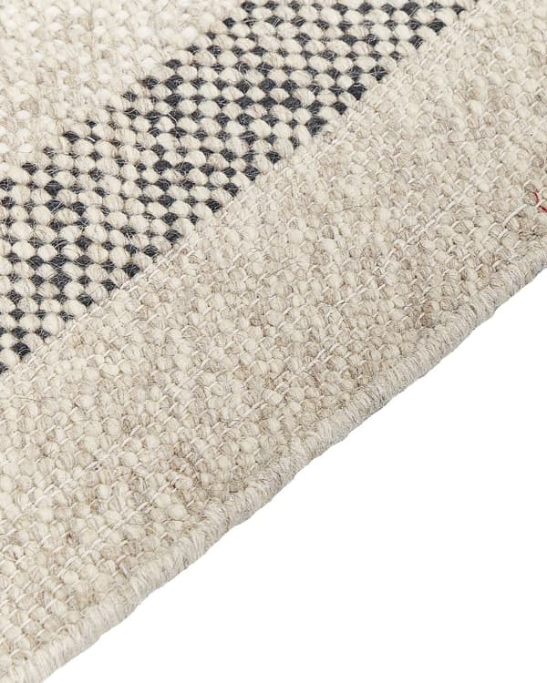 Matta Off-white och Svart Ull 140 x 200 cm Rektangulär Handvävd med Tofsar Modern design