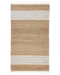 Miniatyrbillede 4 af 7: Gulvtæppe Beige Lyseblå Jute 80 x 150 cm Natur Ægte Jute Tæppe med Frynser og Striber Mønster Håndvævet Løs Entre Tæppe Køkken Boho Design