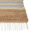 Miniatyrbillede 7 af 7: Gulvtæppe Beige Lyseblå Jute 80 x 150 cm Natur Ægte Jute Tæppe med Frynser og Striber Mønster Håndvævet Løs Entre Tæppe Køkken Boho Design