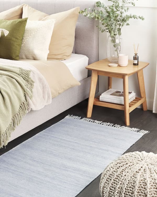 Matto vaaleansininen kierrätetty PET 80 x 150 cm sisälle ulos hapsuilla
