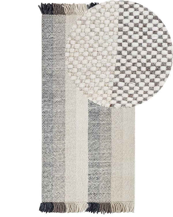 Matto villa luonnonvalkoinen 80 x 150 cm neliskulmainen käsin kudottu hapsuilla moderni tyyli