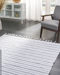 Pikkukuva 2 / 6: Matto luonnonvalkoinen 160 x 230 cm muovi raidallinen suorakulmio käsintehty sisälle ulos moderni