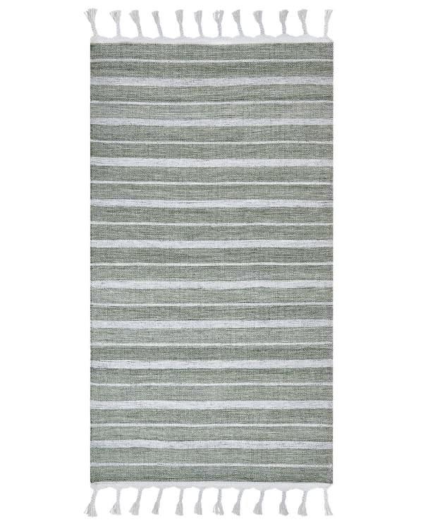 Matto tummanvihreä 80 x 150 cm muovi raidallinen suorakulmio käsintehty sisälle ulos moderni