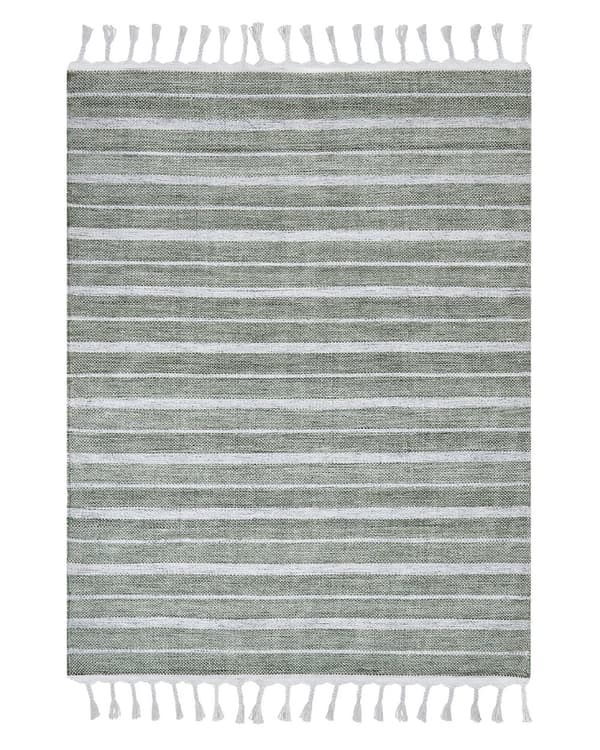 Matto tummanvihreä 140 x 200 cm muovi raidallinen suorakulmio käsintehty sisälle ulos moderni