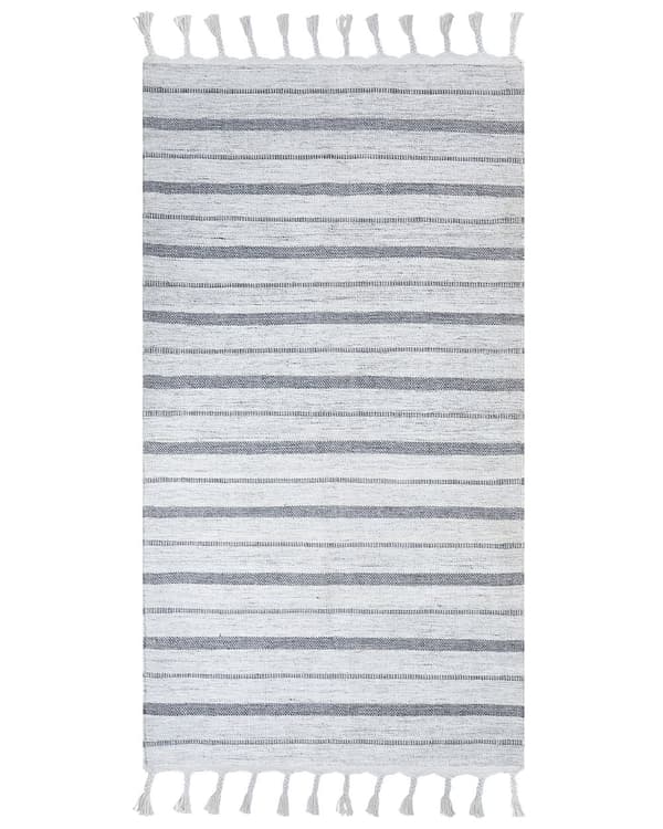 Matto luonnonvalkoinen 80 x 150 cm muovi raidallinen suorakulmio käsintehty sisälle ulos moderni