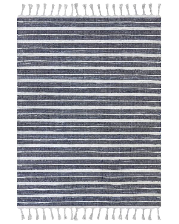 Matto tummansininen 160 x 230 cm muovi raidallinen suorakulmio käsintehty sisälle ulos moderni