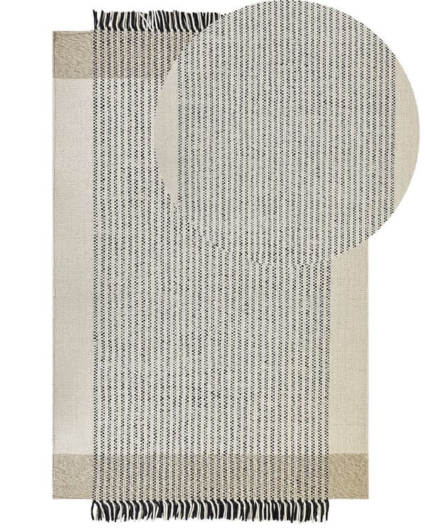 Matto beige musta 140 x 200 cm villa puuvilla suorakulmio hapsut käsintehty skandinaavinen