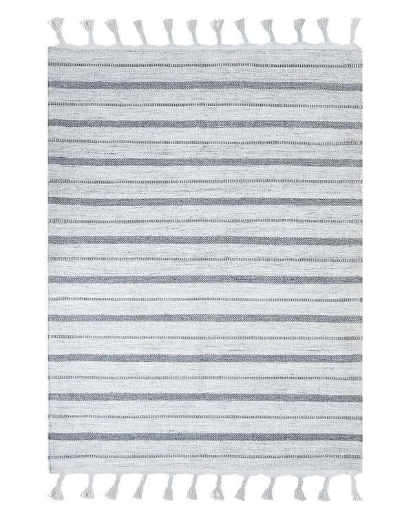 Matto luonnonvalkoinen 140 x 200 cm muovi raidallinen suorakulmio käsintehty sisälle ulos moderni