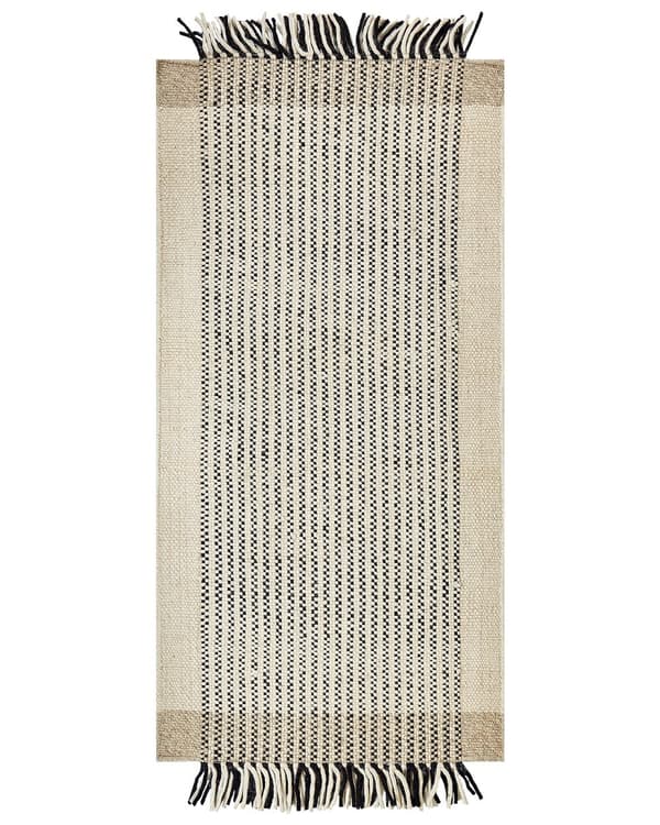 Matto beige musta 80 x 150 cm villa puuvilla suorakulmio hapsut käsintehty skandinaavinen