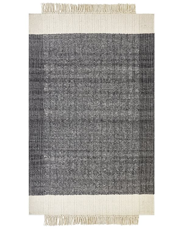 Matto villa musta/luonnonvalkoinen 140 x 200 cm käsin kudottu hapsuilla moderni tyyli