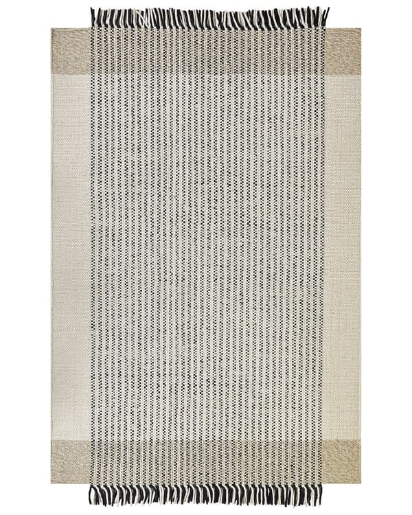Matto beige musta 200 x 300 cm villa puuvilla suorakulmio hapsut käsintehty skandinaavinen