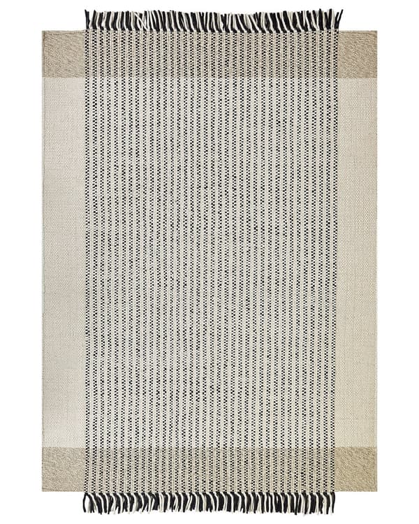 Matto beige musta 160 x 230 cm villa puuvilla suorakulmio hapsut käsintehty skandinaavinen