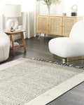 Pikkukuva 2 / 8: Matto beige musta 160 x 230 cm villa puuvilla suorakulmio hapsut käsintehty skandinaavinen