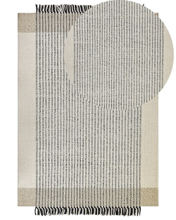 Matto beige musta 160 x 230 cm villa puuvilla suorakulmio hapsut käsintehty skandinaavinen