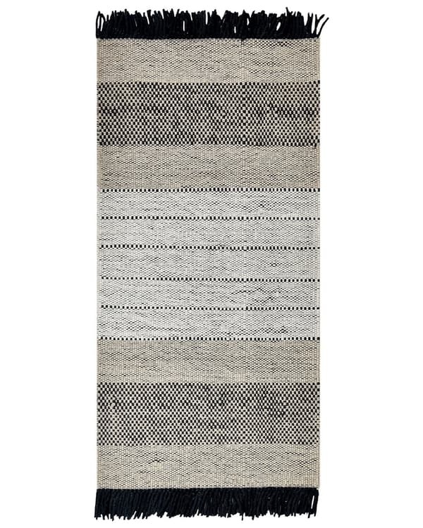 Matto beige musta 80 x 150 cm villa puuvilla suorakulmio hapsut käsintehty skandinaavinen