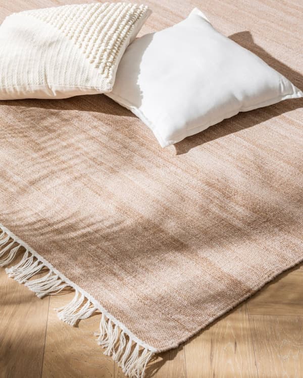 Matta Beige Återvunnen PET 160 x 230 cm Inomhus Utomhus med Fransar Uteplats Vardagsrum