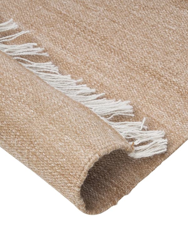 Matta Beige Återvunnen PET 160 x 230 cm Inomhus Utomhus med Fransar Uteplats Vardagsrum