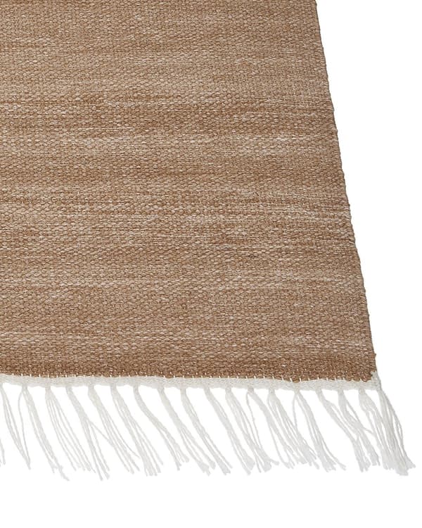 Matta Beige Återvunnen PET 160 x 230 cm Inomhus Utomhus med Fransar Uteplats Vardagsrum