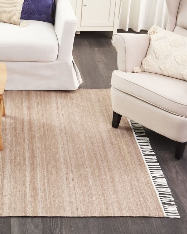 Matta Beige Återvunnen PET 160 x 230 cm Inomhus Utomhus med Fransar Uteplats Vardagsrum