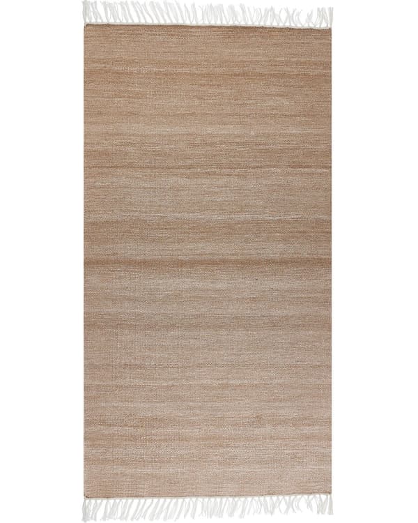 Matta Beige Återvunnen PET 80 x 150 cm Inomhus Utomhus med Fransar Uteplats Vardagsrum