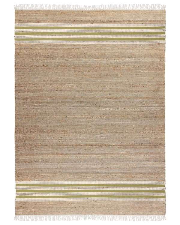 Matto beige/oliivinvihreä juutti 160 x 230 cm neliskulmainen raidallinen hapsuilla boho-tyyli