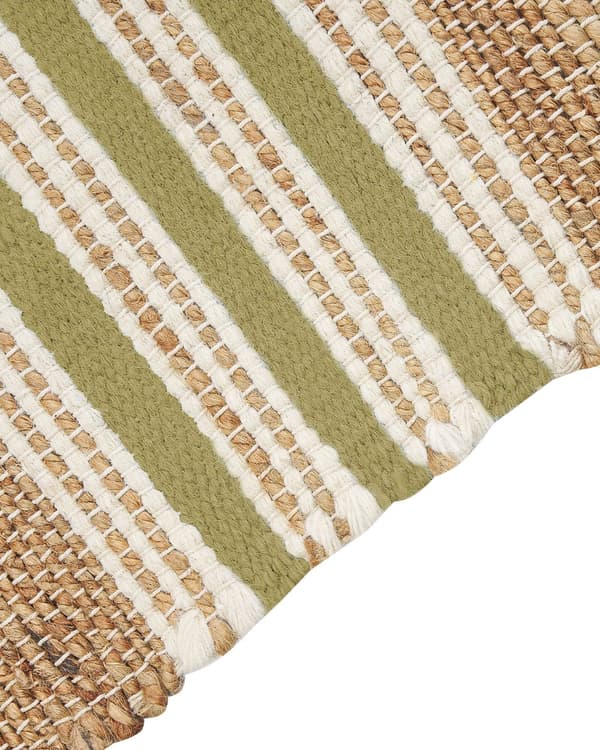 Matto beige/oliivinvihreä juutti 160 x 230 cm neliskulmainen raidallinen hapsuilla boho-tyyli