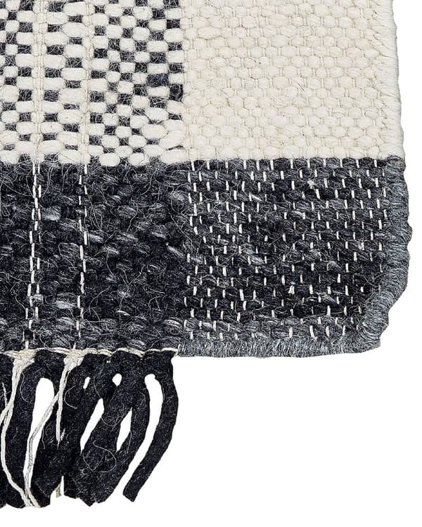 Tæppe Hvid og Sort Uld Bomuld 160 x 230 cm Håndvævet Fladvævet med Kvaster