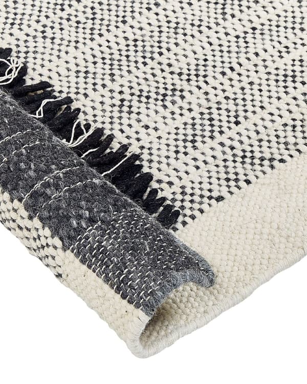 Tæppe Hvid og Sort Uld Bomuld 160 x 230 cm Håndvævet Fladvævet med Kvaster