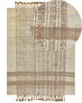 Miniatyrbillede 1 af 7: Tæppe Beige Jute 160 x 230 cm Rektangulært med kvaster Geometrisk mønster Håndvævet Boho Style Soveværelse Stue