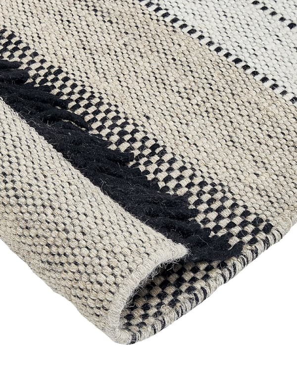 Tæppe Beige og Sort Uld Bomuld 140 x 200 cm Håndvævet Fladvævet med Kvaster