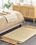 Miniatyrbillede 2 af 7: Tæppe Beige Jute 80 x 150 cm Rektangulært med Kvaster Geometrisk Mønster Håndvævet Boho Stil Soveværelse Stue